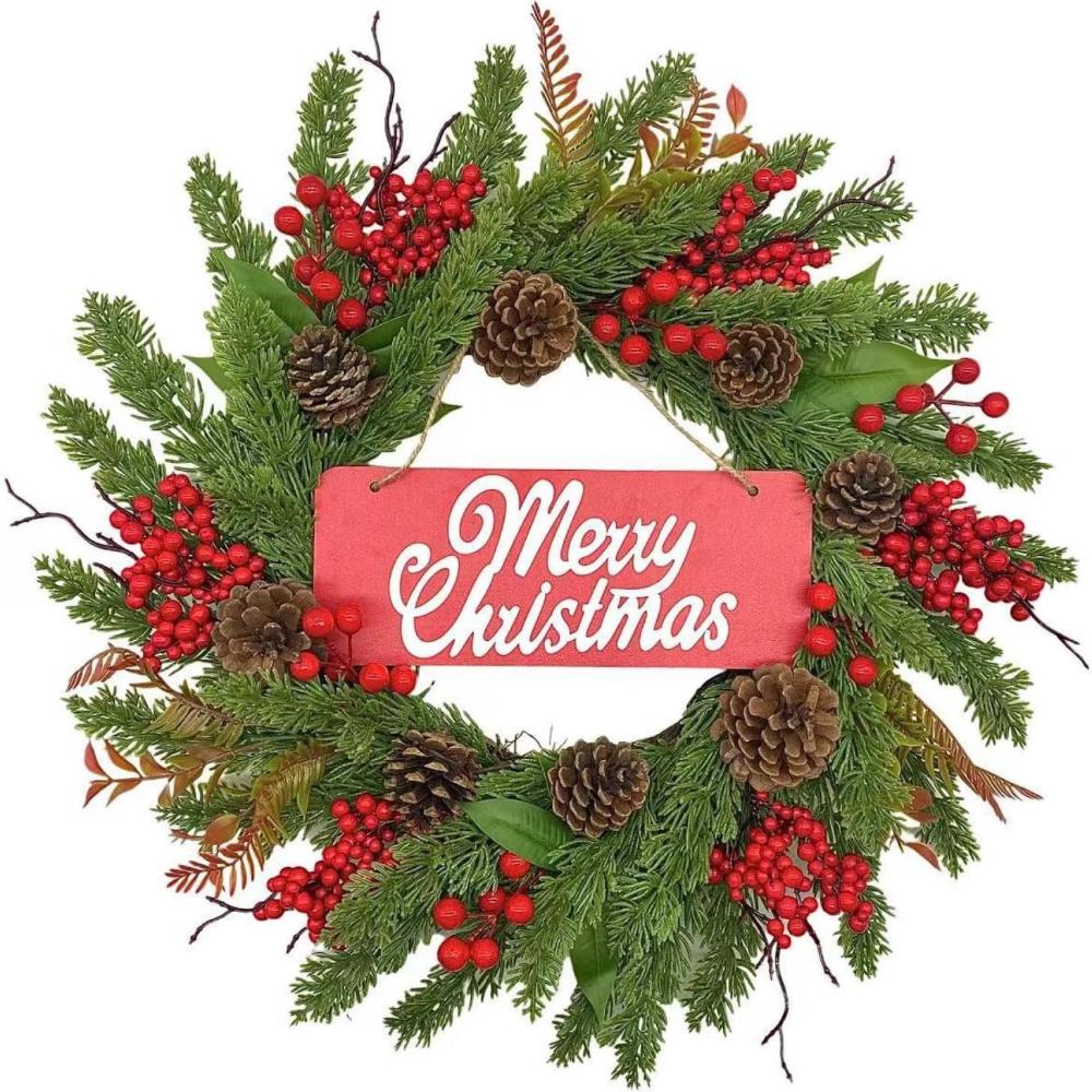 

Christmas Front Door Flower Wreath, Christmas Vine with Berry Ball Artificial Flower Wreath, Christmas Flower Wreath Bouquet Decoration