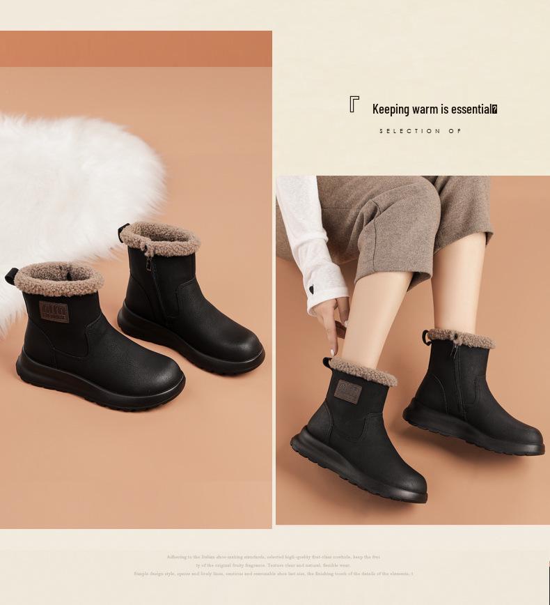 Vinter Halkfria Mode Snökängor - Varma Bomull Plus Sammet Korta Kängor för Medelålders och Äldre Kvinnor