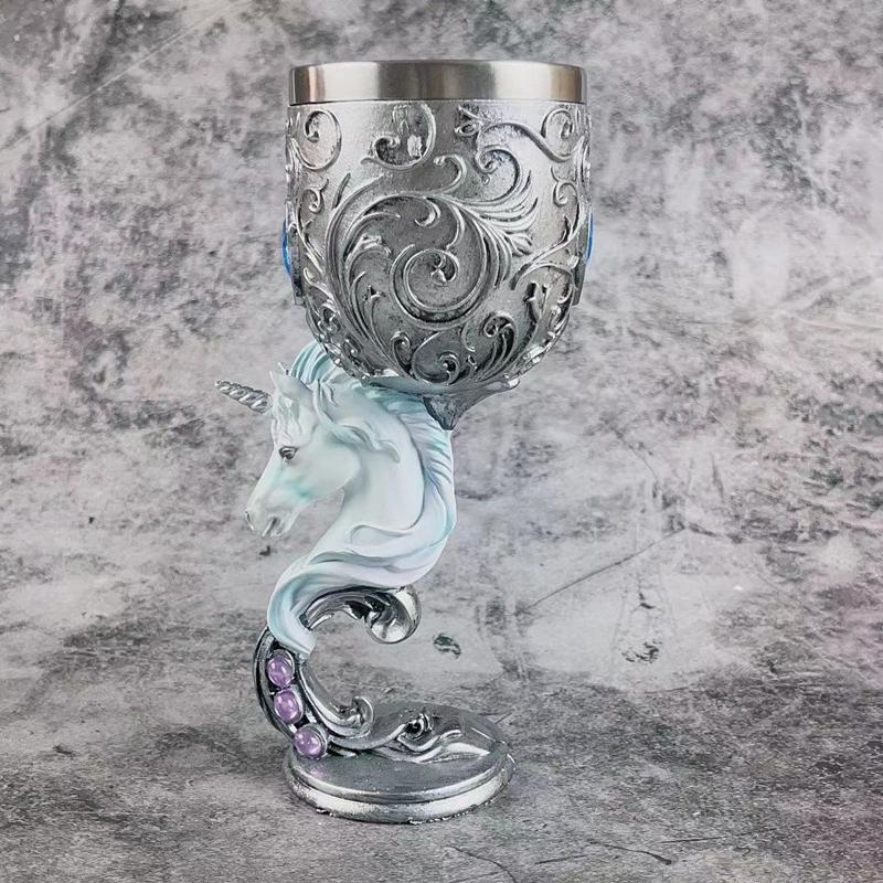 1Pcs Medieval Retro Goblet 3D Red Wine Glass Stainless Steel Liner Cocktail Glass Retro Creative Personalized Gift Ornament