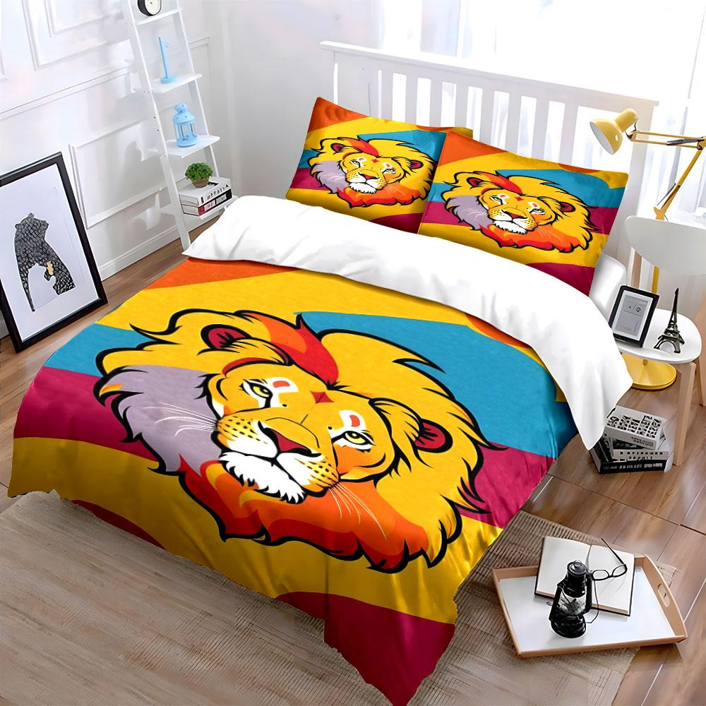 Colorful lion face motif. Bedding sets Duvet cover sets Duvet covers Pillowcases(1*Duvet Cover 2*Pillowcases without duvet insert)