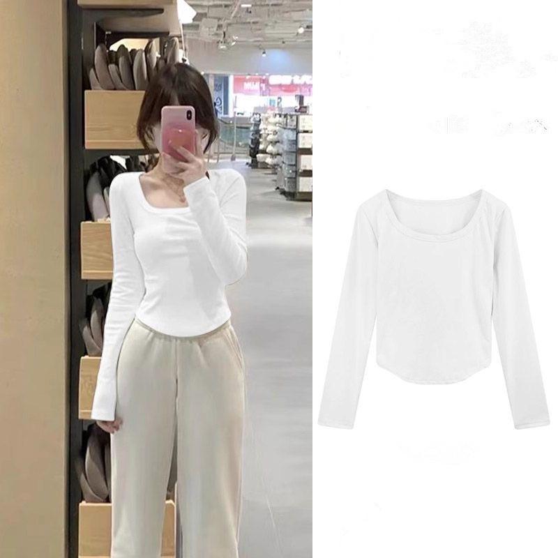 Women's Autumn Square Neck Long Sleeve Slim Fit T-shirt