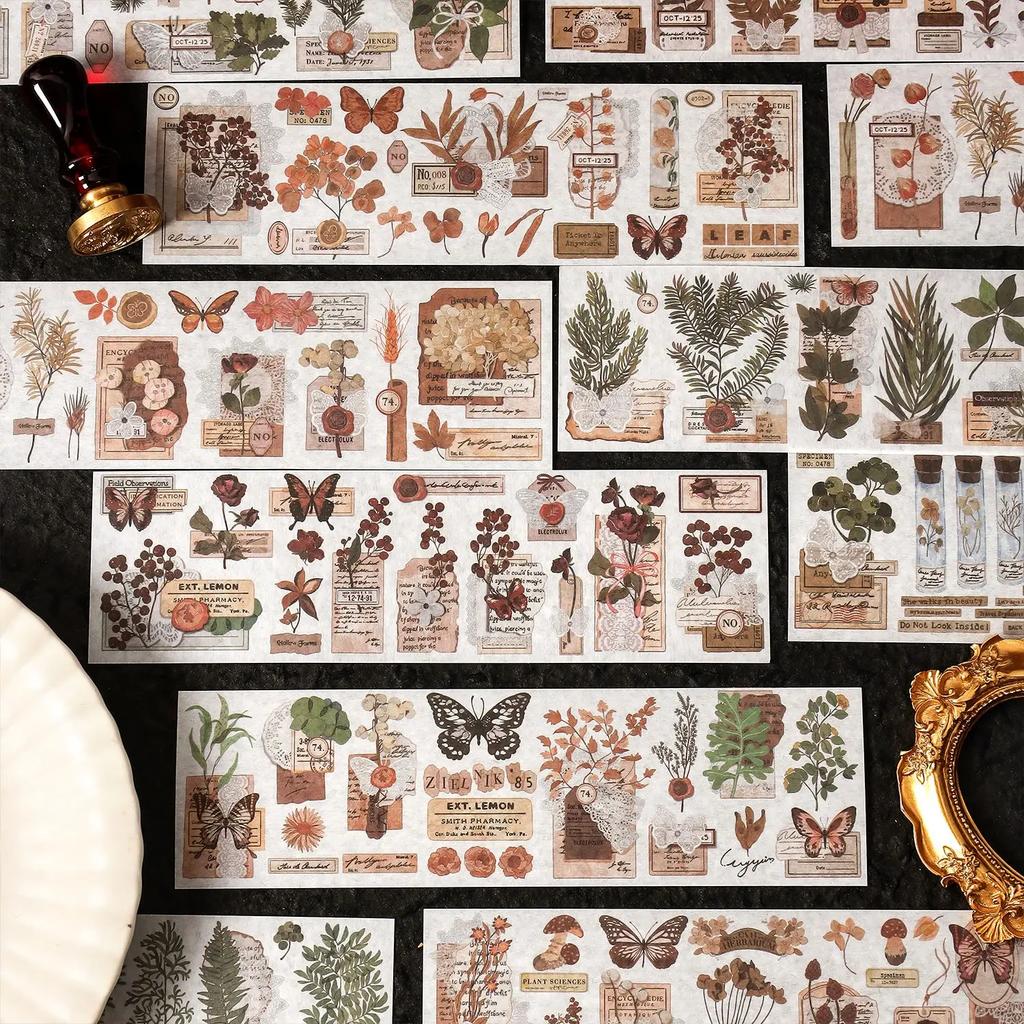 Journamm 6pcs/pack Vintage Plant Sticker Scrapbooking Materials DIY CUT Decor Junk Journal Planner Aesthetics Sticker Stationery