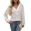 Women's V Neck Long Sleeve Loose Fit Casual Striped Knit Top Blouse for Daily Wear