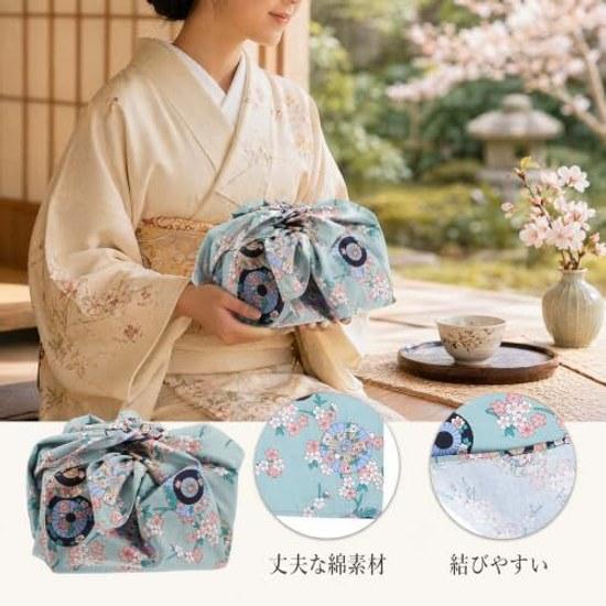 VORCOOL Furoshiki Lunch Wrap Cloth Wrapping Japanese Pattern Traditional Style Cherry Blossom Blue Green Cotton Soft Texture Durable Washable Eco Bag