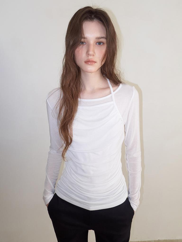 ETMON Halter Shirring T-Shirt, White