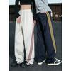 Color-Block Striped Sports Casual Pants for Men and Women, 2025 Autumn and Winter Trendy Brand, College Style, Fleece-Lined, Loose Wide-Leg Pants