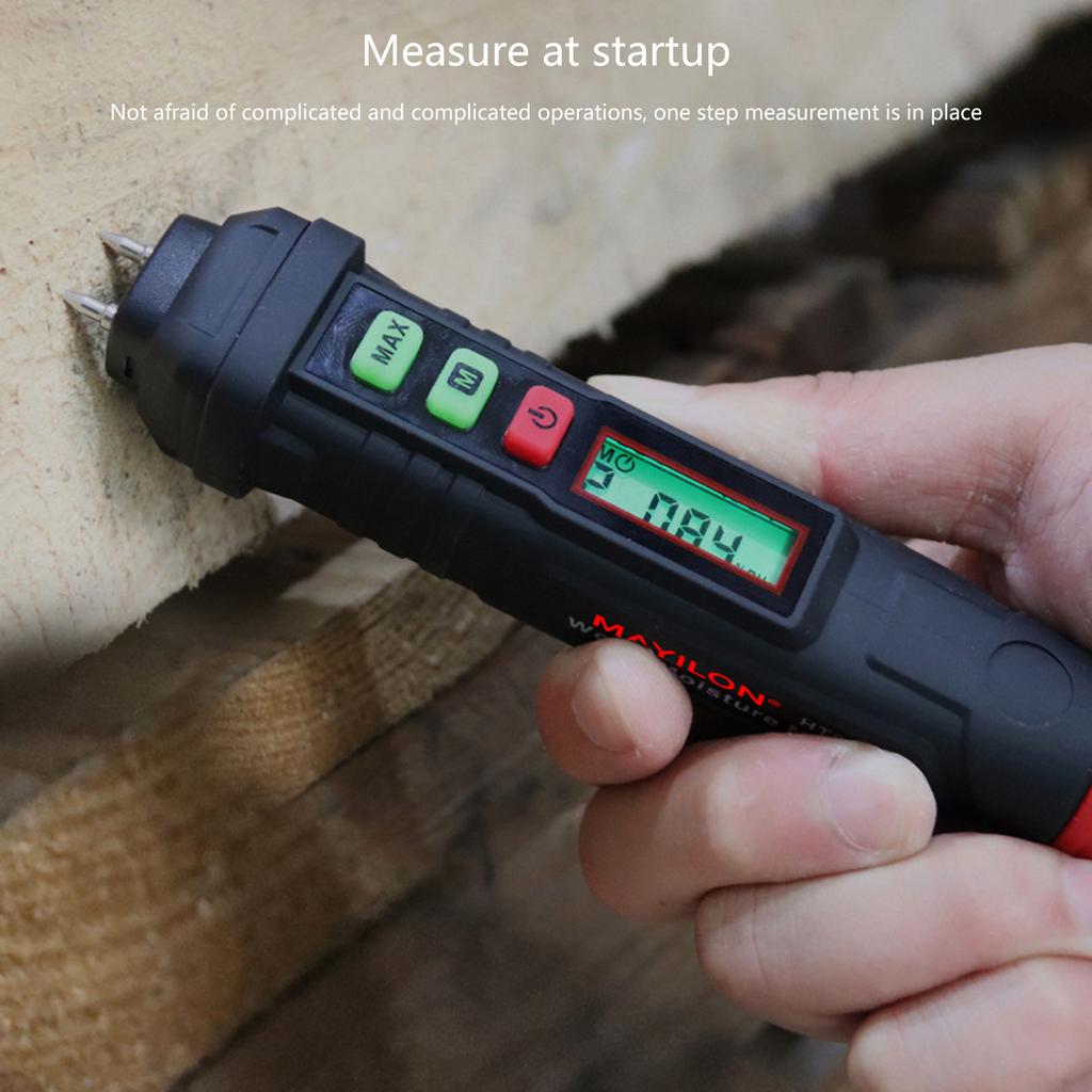 High Sensitivity Wood Moisture Meter Pin-Type Water Leak Detector Digital Moisture Tester with Backlight LCD Display