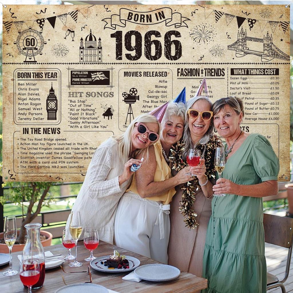 60th Birthday Decorations Backdrop Banner Party Background Born in 1966 UK
