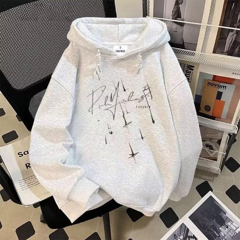 Oversized Cotton-Blend Graphic Tee Men Women - Streetwear Style Loose Fit Long Sleeve Hoodie With 3D Pouch Pocket