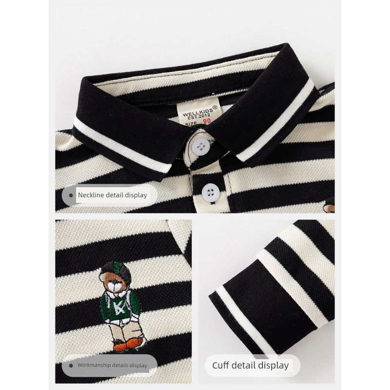 Children's Polo Shirt Clothes Boy's Long-Sleeved T-shirt Polo Collar Top Children Spring and Autumn Bear Bottoming Shirt Children's Clothing