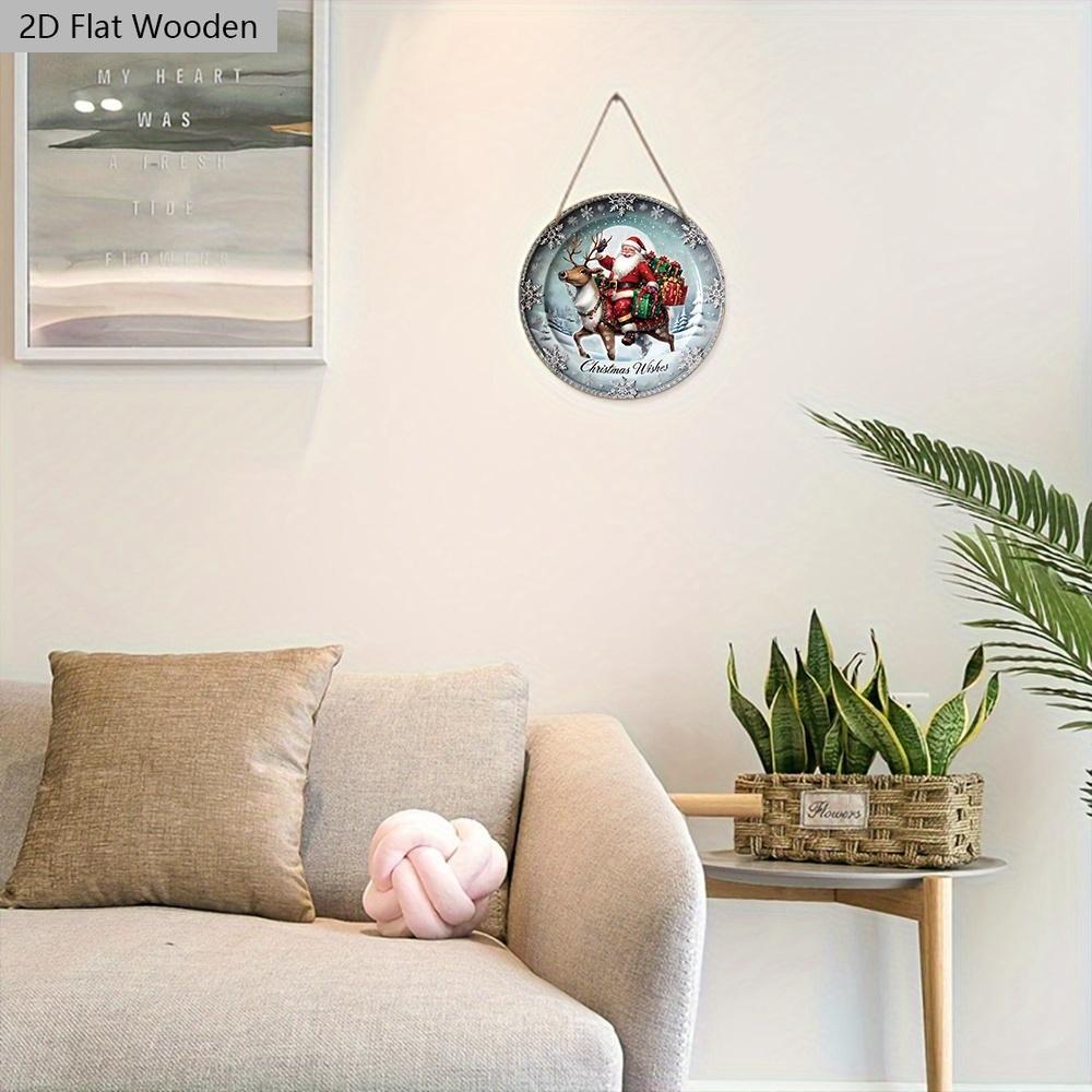 Rustikales Weihnachts-Holzschild mit Weihnachtsmann- und Elchmuster - Navidad Rundes Schild für Haustür, Wandbehang-Dekor - Idealer Weihnachtsschmuck