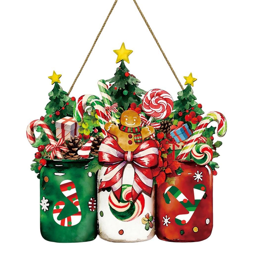 Christmas Door Hanging Wooden Christmas American Welcome Doorplate Wreath Pendant Hanging Decoration Sign Wall Decoration