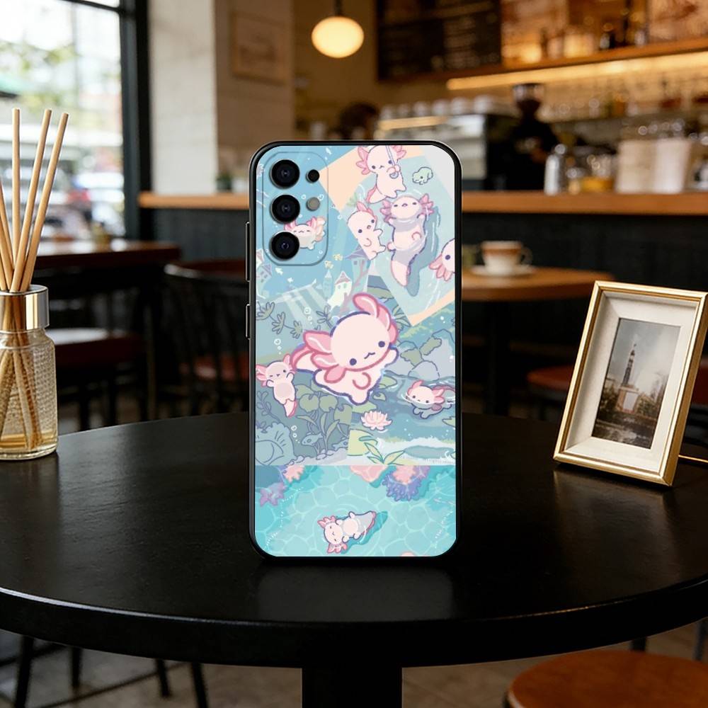 Cute axolotl Phone Case For Samsung S25,S24,S21,S22,S23,S30,Ultra,S20,Plus,Fe,Lite,Note,10,Black Cover