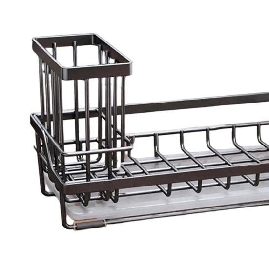 Kitchen Sink Sponge Holder with Drip Tray Stainless Steel Sink Caddy Organizer Non-Slip Pads Countertop Storage for Sponges Dish Soap Brushes