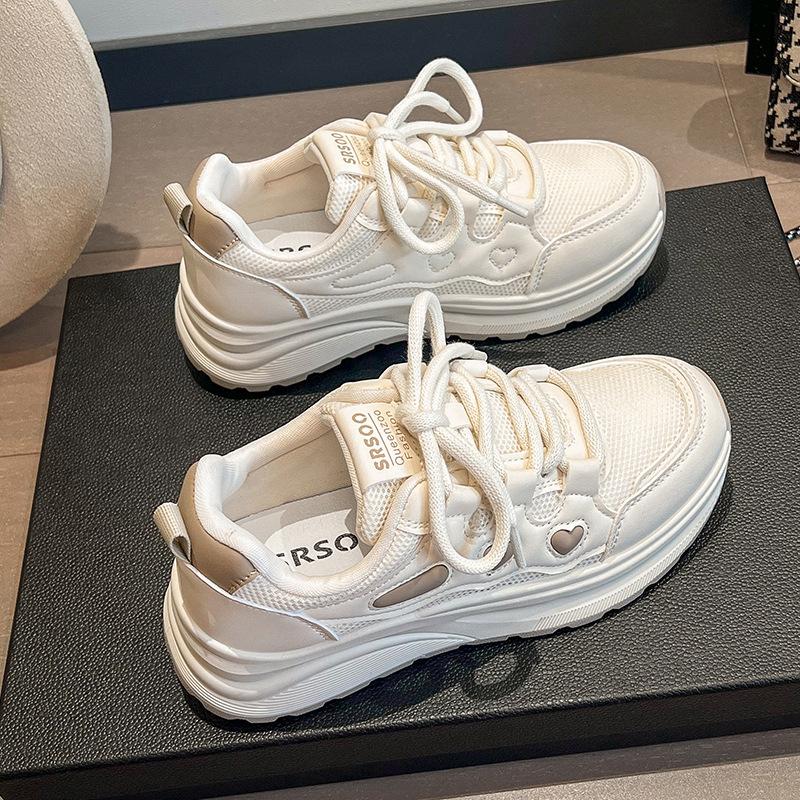 Foreign style thick-soled sports and leisure shoes women's shoes 2025 summer new versatile non-slip breathable mesh heightening white shoes