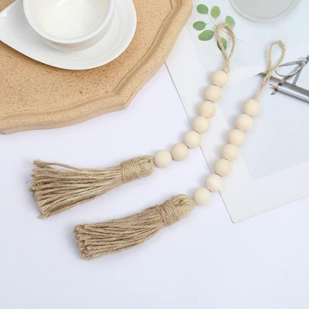 Pack of 4 Tassel Wooden Beads Garland Cotton Line Decorative Door Handle Decor Tassel Bead Pendant for Cabinet Door