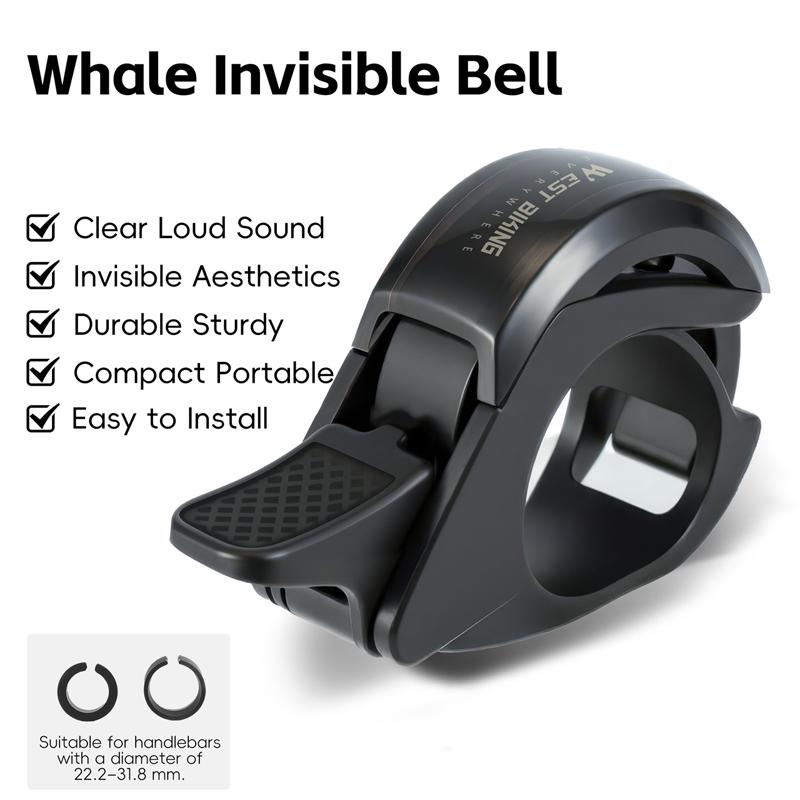 WEST BIKING Whale Invisible Bell Bike Bell Ring Durable Cycling Handlebar Bell Clear Loud Sound Horn for Bicycle Safety Scooter