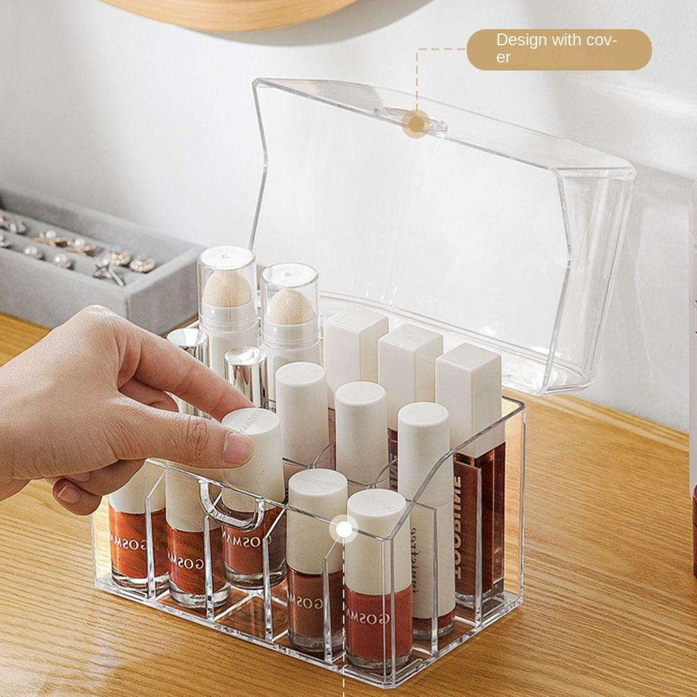 Clear Makeup Storage Box With Lid Transparent Dustproof Storage Box Lip Gloss Container Household