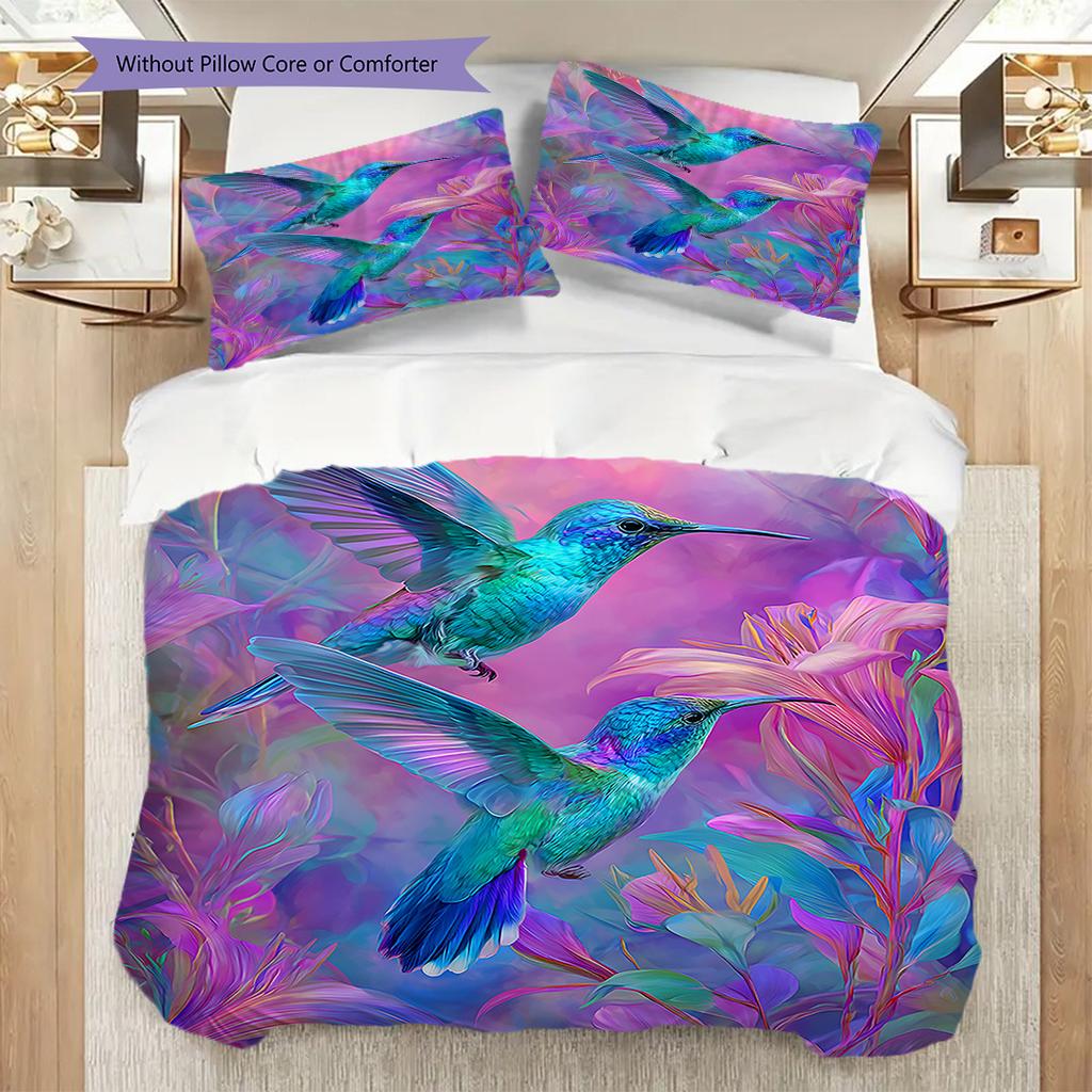 Hummingbird Pattern Bedding Quilt Set Quilt Cover Pillowcase Home Decoration Birthday Gift (1 * duvet cover + 2 * pillowcase, without core)