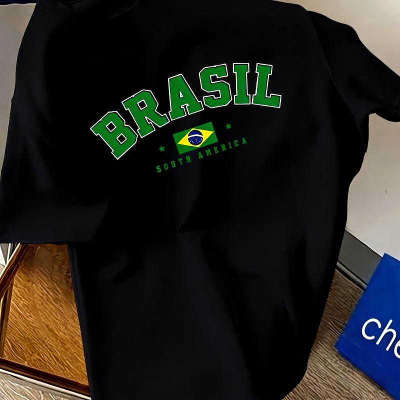 Tričko s potiskem vlajky Jižní Ameriky Brazílie Prodyšné Chladivé, Pohodlné nošení, Každodenní Ležérní