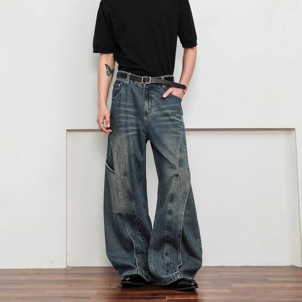 New Retro Washed Old Scimitar Jeans Men's and Women's American Loose Wide-leg Long Pants