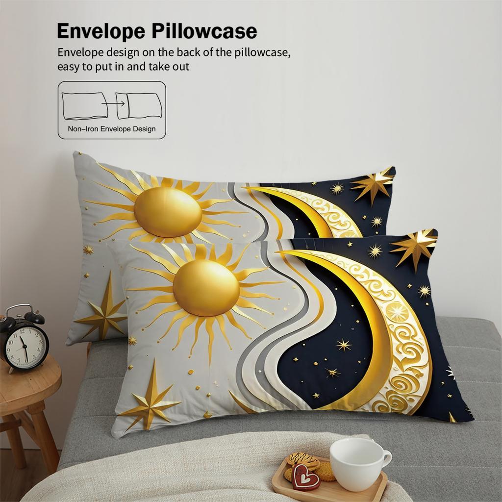 3Pcs Black And Grey, Sun And Moon Pattern Bedding Set,1*Duvet Cover+2*Pillowcase, Adult Bedroom Home Decoration In All Seasons