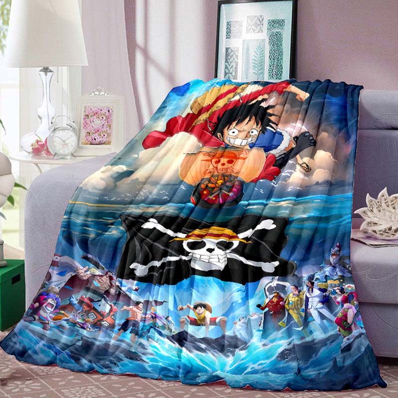 One Piece Anime Print Blanket Warm Comfortable Flannel Blanket Suitable for Bedrooms, Sofas, Beds, Chairs, Picnics, Travel