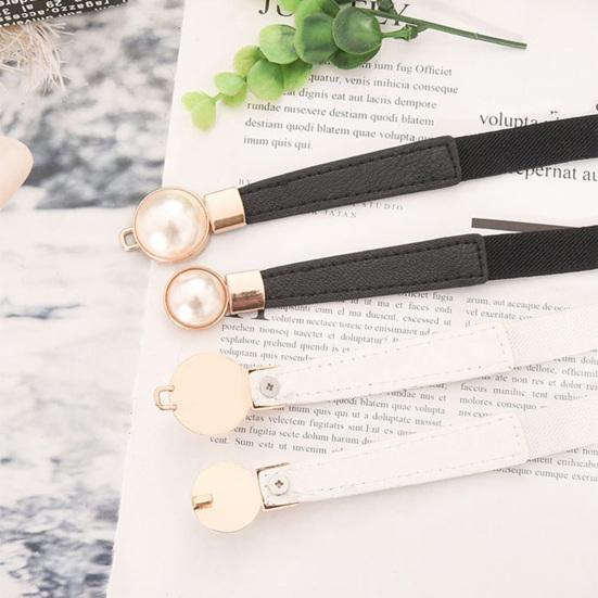 Women Waist Belt Elastic Thin Versatile Adjustable Faux Leather Creative Pearl Buckle Ladies Waistband Dress Belt for Daily Wear