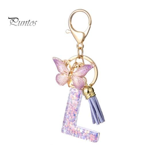 Letter A-Z Key Holder Purple Series Keychain Pendant, Sequins Star Initial Charm Chain with Butterfly Tassel Design, for Bag Purse Backpack Non-fading