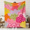 Scandinavian Style Pastel Floral Print Fleece Blanket - Soft Breathable  Polyester All-Season Cozy Throw, Vibrant Pink Green
