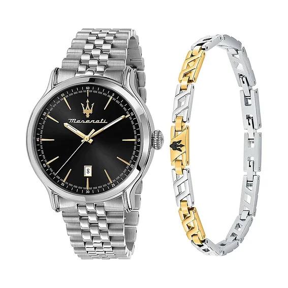 Maserati Men's Black Epoca Stainless Steel Sunray Dial Quartz R8853118029 100M Watch With Extra Bracelet