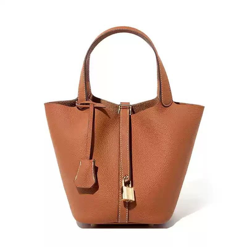 Leather vegetable basket women's bag bucket bag large-capacity handbag first layer cowhide leather women's bag