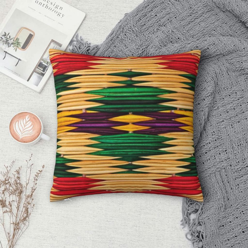 Braided Rattan Wood Wicker Square Pillowcase Cushion Cover Pillow Case Throw Pillow Cover for Home Bedroom Car