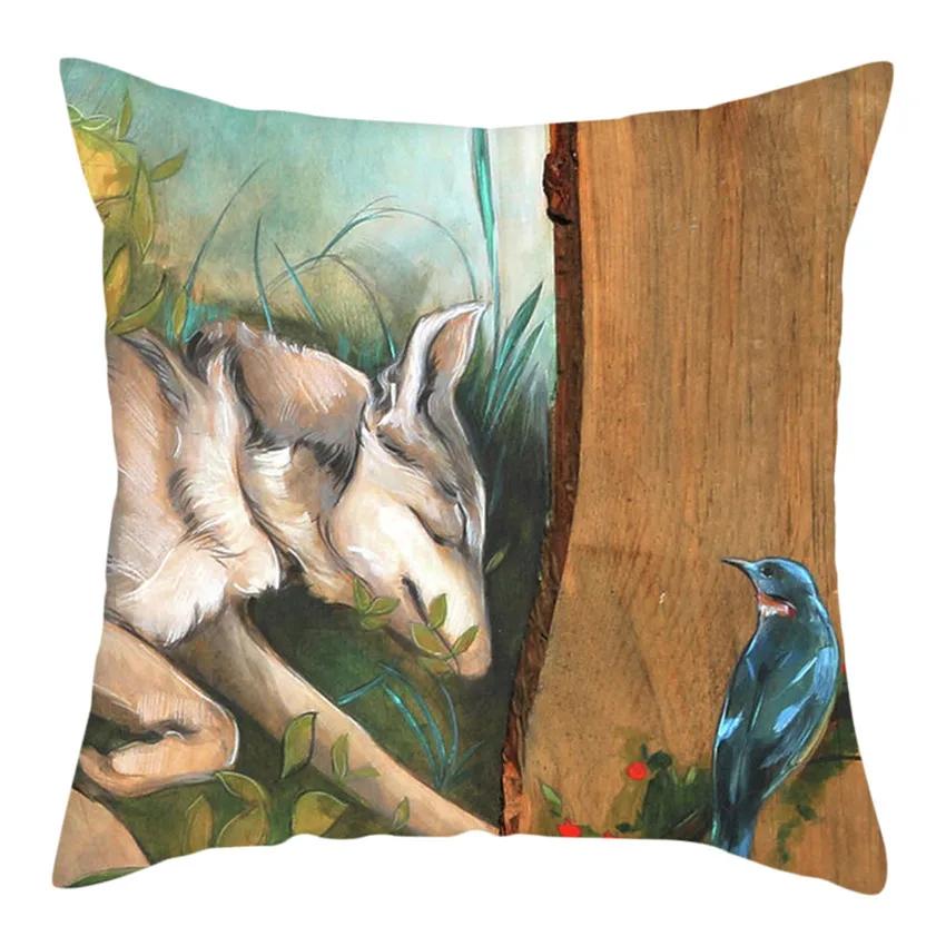 Animal Series Blue Bird Print Cushion Cover Art Painting Bird Polyester Pillow Case For Sofa Bed Pillow Cover Home Decor 45X45Cm