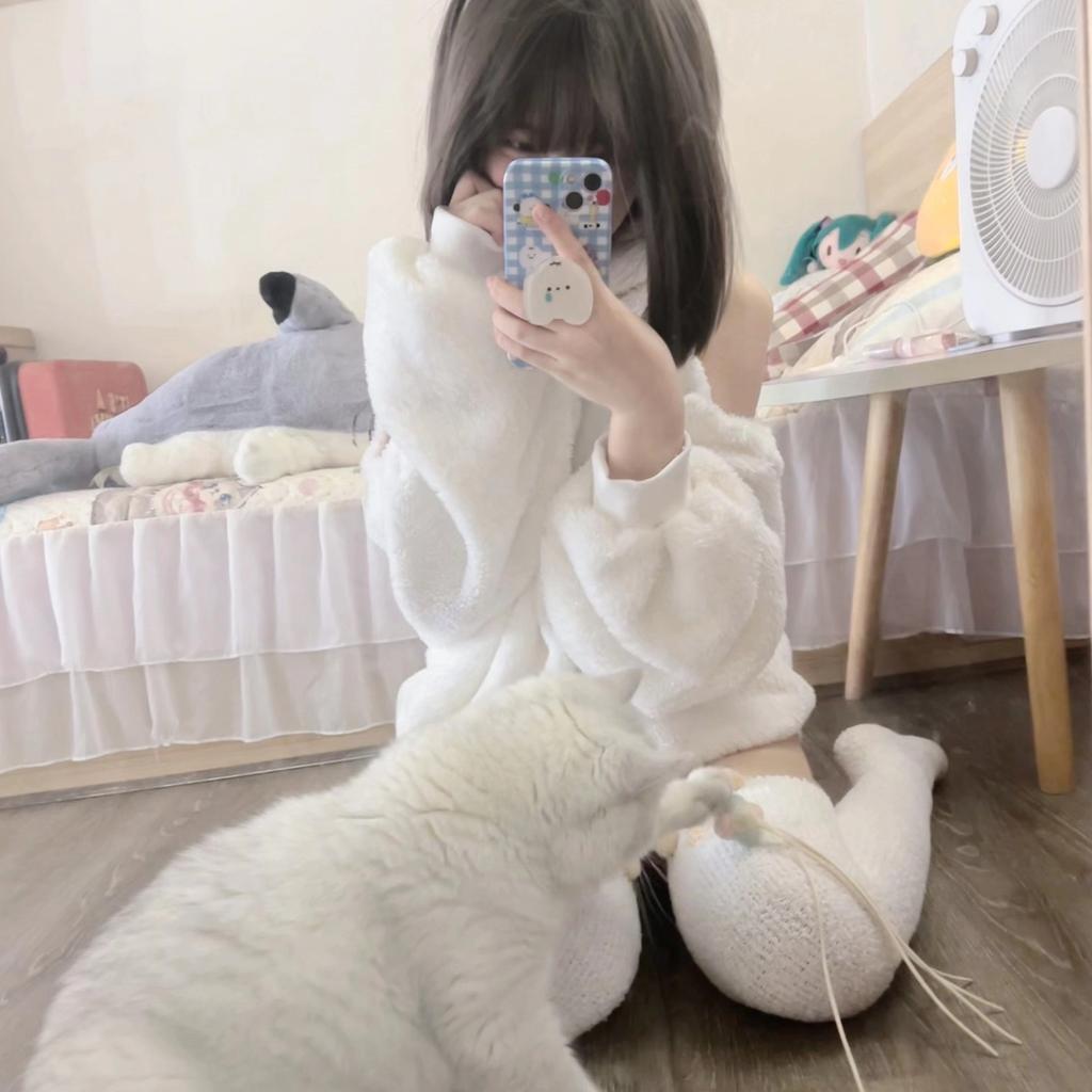 Vår Høst Kvinner Søt Søt Sau Øre Hettegensere Jente Sexy Chic Langermet Off Shoulder Løse Pullover Plysj Gensere
