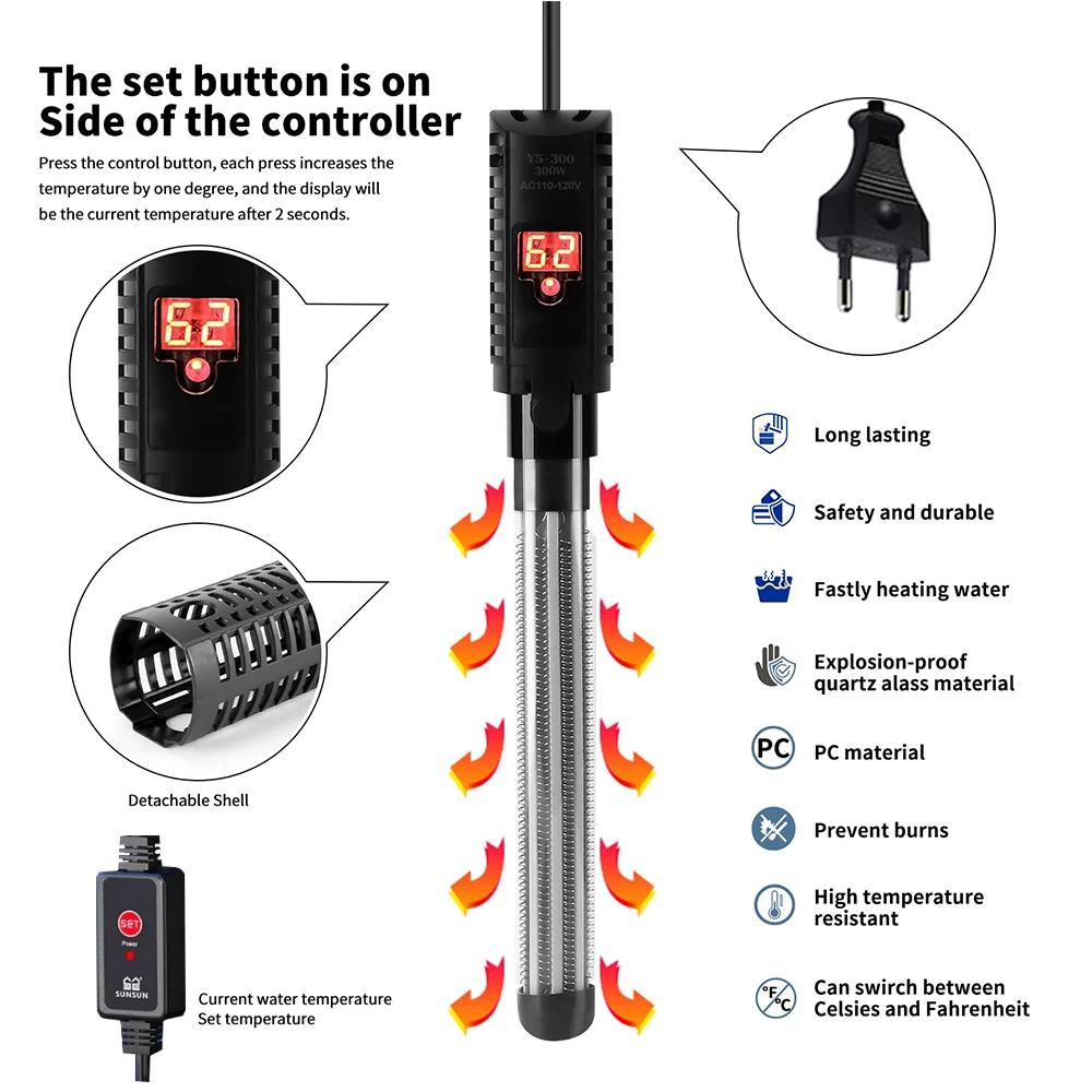 Aquariums Submersible Heater Display Digital Fish Tank Heating Rod With thermometer Constant Temperature Control 220-240V