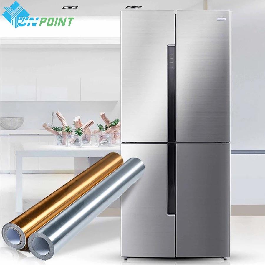 Imitation Stainless Steel Sticker Silver Metal Mirror Wall Paper Waterproof Refrigerator Door Self-Adhesive Brushed Wallpaper
