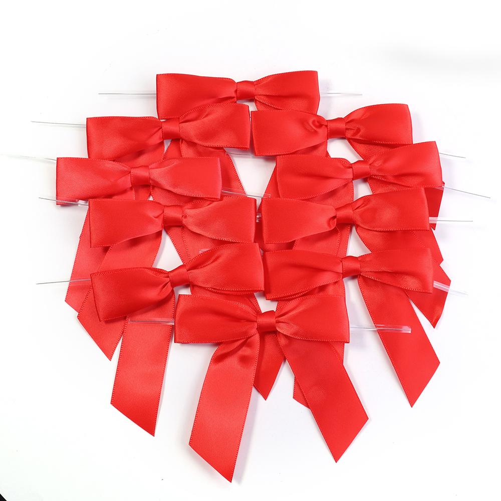 10pcs 9x9cm Ribbon Bow With Iron Wire Colorful Polyester Bow Tie For Wedding Party DIY Candy Biscuit Gift Packaging Seal Decor