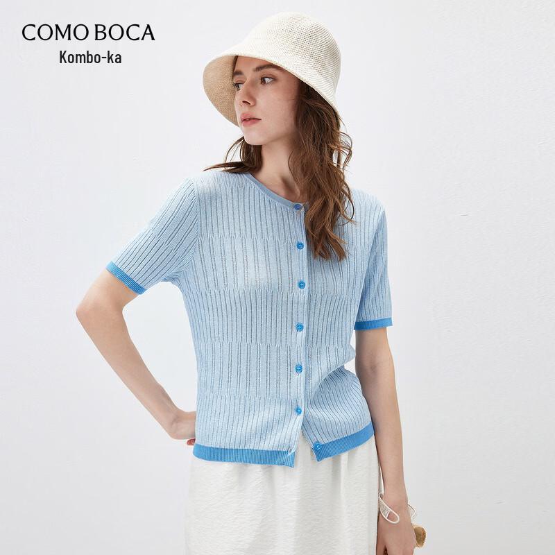 

Женский вязаный кардиган COMON BOCA с коротким рукавом, цветоблоки, смесовый шелк 2XL