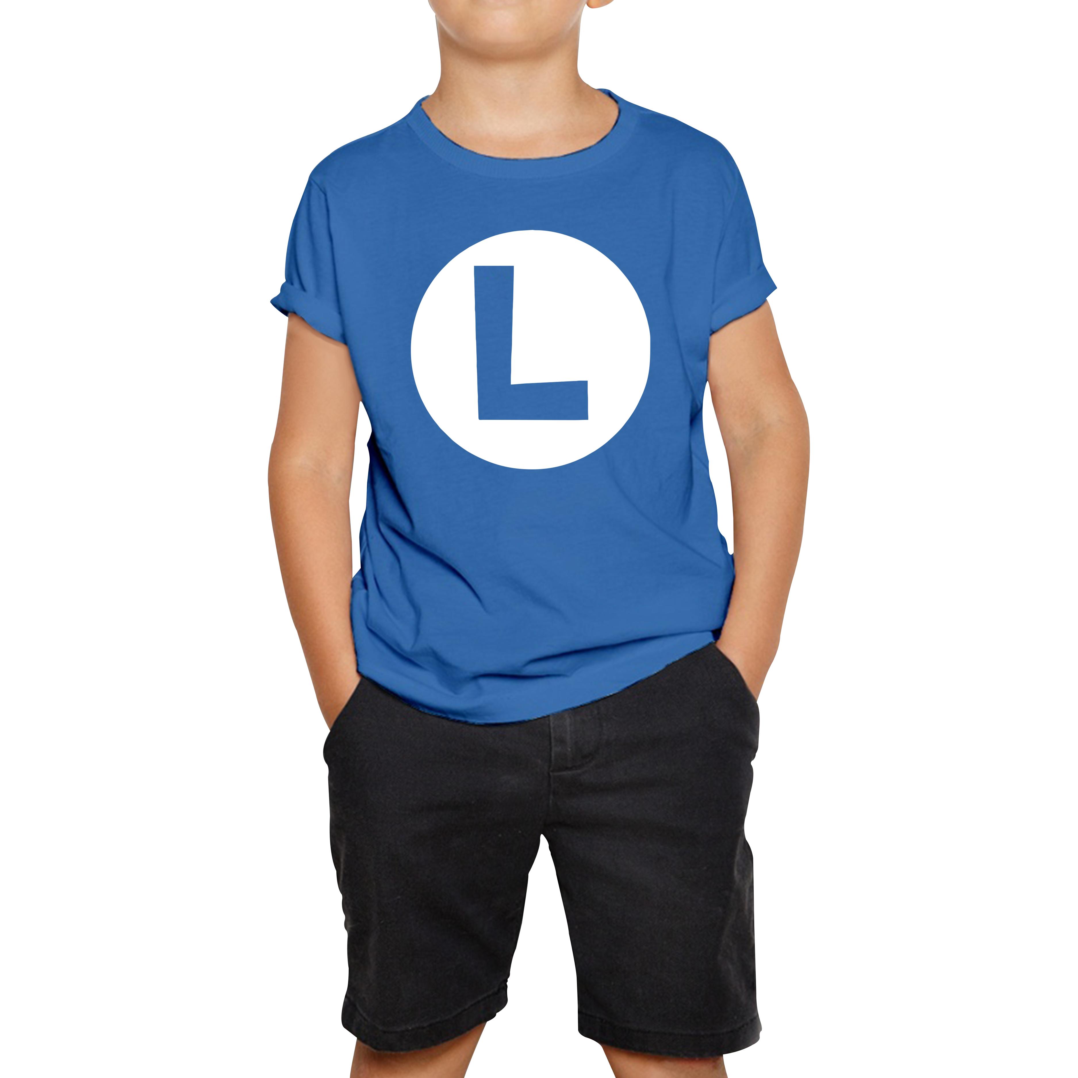 

Mario Bros Character Logo Luigi Mario Waluigi Peach Bowser Toad Retro Gaming Kids Tee 120