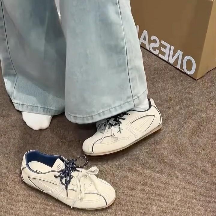 Cowhide Version~ Flat Bottom Inner Height Increase Retro Forrest Gump Shoes Round Head Casual Shoes Women's Lace-up German Training Shoes Sports Trend