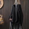 Women's Artistic Loose V-Neck Cotton Knit Sweater - Autumn Long Sleeve, Versatile Large Size
