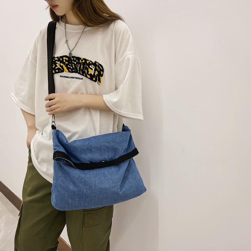 Denim Çanta Büyük Kapasiteli Omuz Çantası Kadın Crossbody Çanta Düz Renk Messenger Çanta