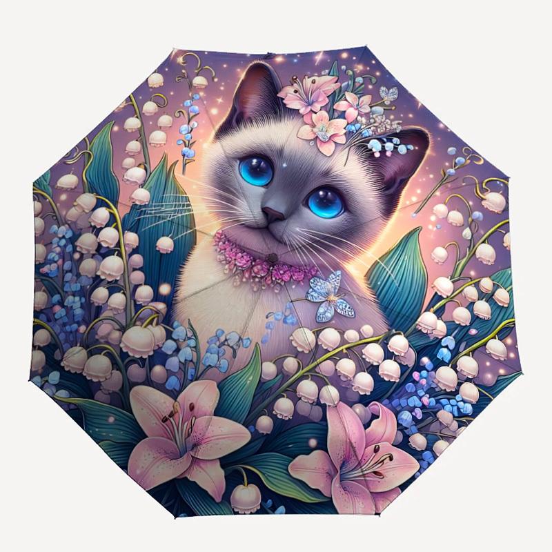 

1pc Floral Cat Print Automatic Open/Close Umbrella with Windproof, 8-Rib Sturdy Canopy, , Outdoor Accessory, Ideal for Gifts yy251117097