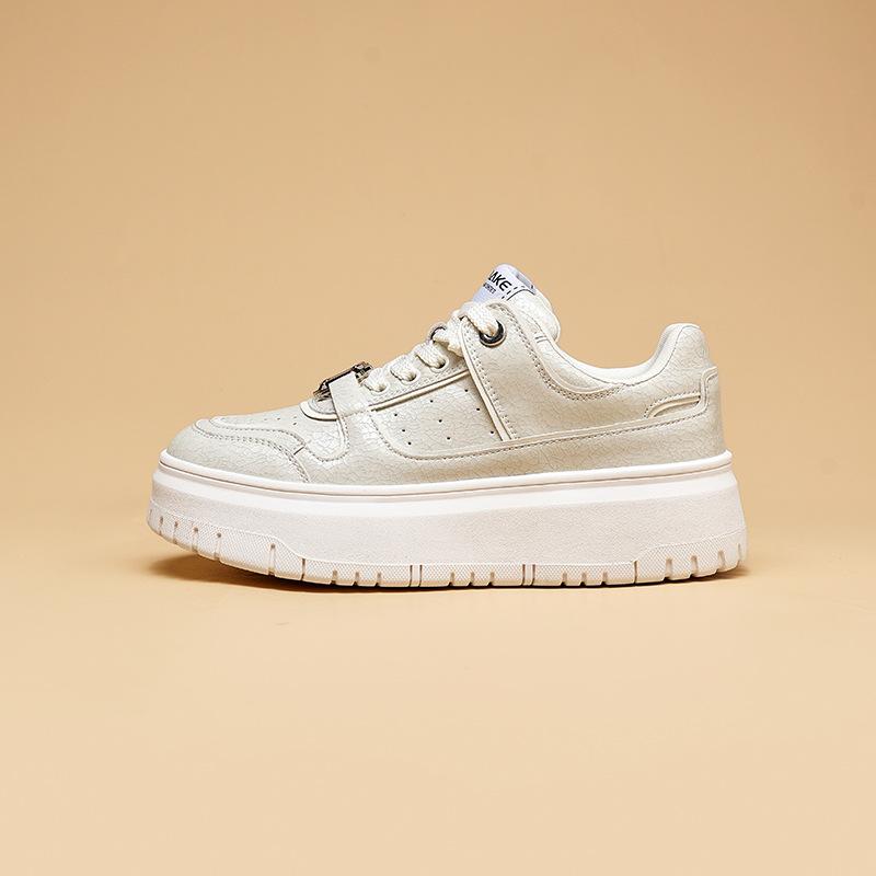 

Звезда с тем же взрывным рисунком коровья кожа толстая основная пластина обувь 2025 весна новый кожаный взрыв досуг спорт белые туфли 40 бежевый