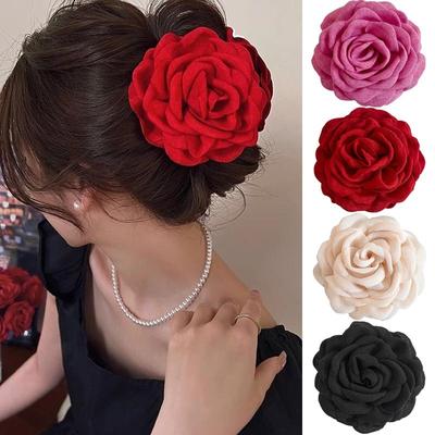 Elegante Stoff Rose Blume Haar Krallen Frauen Französisch Große Haar Clip Krabben Klemme Mode Kopfbedeckungen Shark Clip Mädchen Haar Zubehör