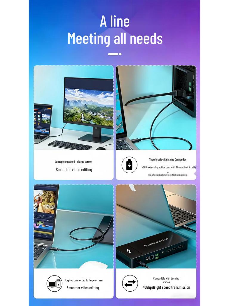 Thunderbolt 4 Data Cable Type-C Male to Male, 40Gbps High-Speed, PD240W Charging, 8K Mirroring