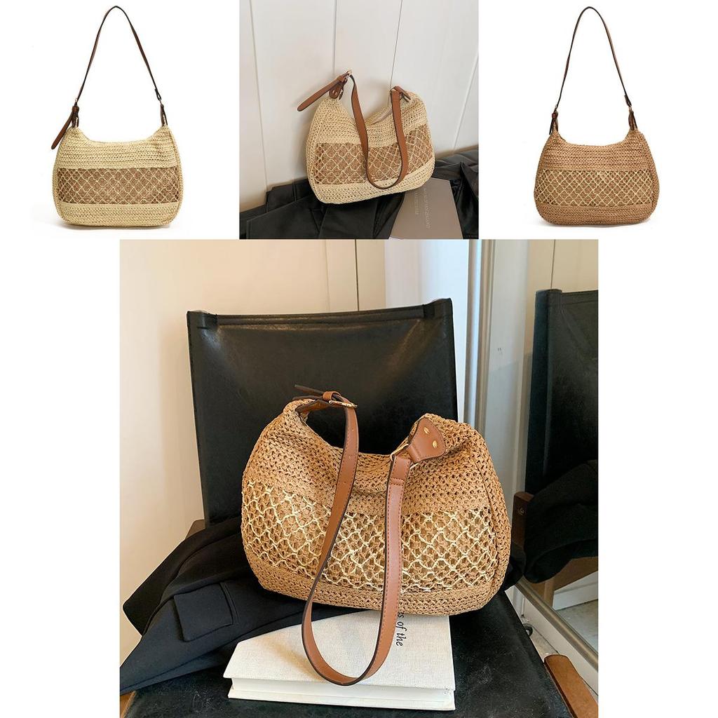 Casual Straw Shoulder Bag With Polyester Lining For Spring Outfits