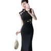 Cheongsam women's new Chinese black sleeveless knitted composite crisp fabric embroidered improved cheongsam daily wear retro