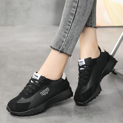 Zapatillas de Cuero para Mujer Negras Casuales de Lujo con Plataforma Antideslizantes Negras Zapatillas de Running con Cordones Ligeras Zapatillas Deportivas Damas